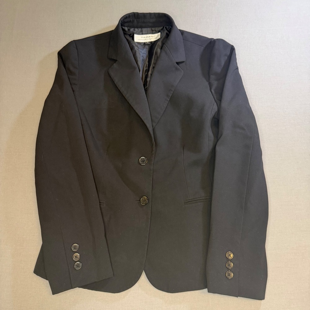 Tahari Arthur S Levine Black Two Button Blazer Jacket Womens Size 6 Professional